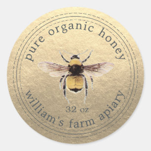 Adesivo Redondo Querida Jar Label Honeybee Apiary Dourado