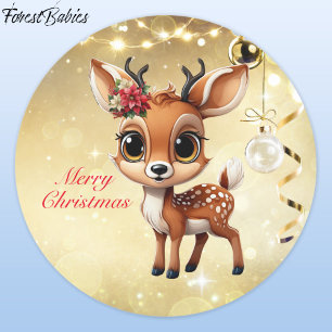 Adesivo Redondo Querida Veado, Fawn, Doe, Reindeer 🦌 🎄 Feliz Nat
