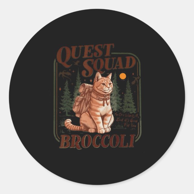 Adesivo Redondo Quest Fantasy Squad Broccoli Funny Cat  (Frente)