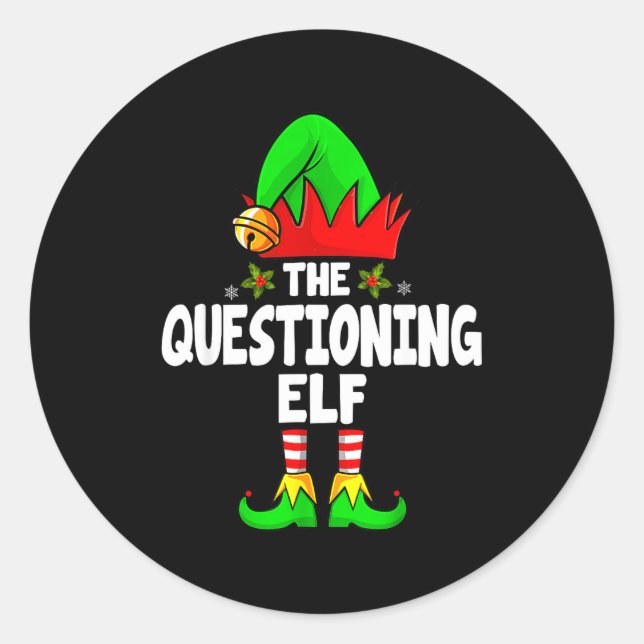 Adesivo Redondo Questioning Elf Group Christmas Funny Pajama Party (Frente)
