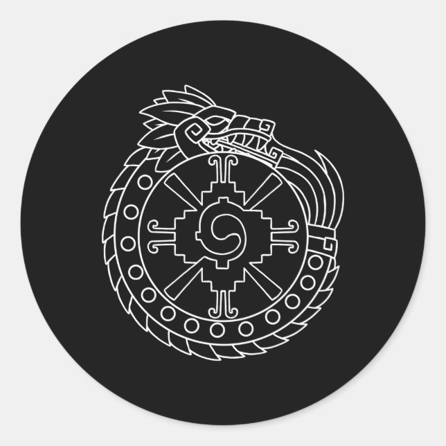 Adesivo Redondo Quetzalcoatl Ouroboros Aztec Anca Maia Antiga Inca (Frente)
