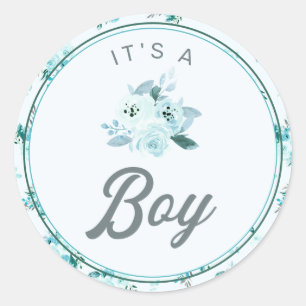 Adesivo Redondo Quic Aqua & Blue Floral New Baby É um Favor