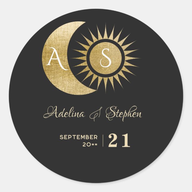 Adesivo Redondo Quic Celestial Negro Sol Dourado Monograma (Frente)