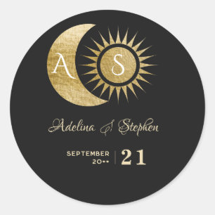 Adesivo Redondo Quic Celestial Negro Sol Dourado Monograma