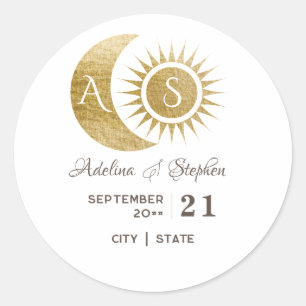 Adesivo Redondo Quic Celestial Sol Dourado Sol Lua Monograma Crest