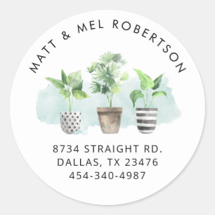 Adesivo Redondo Quic Watercolor Plantas Botânicas