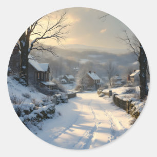 Adesivo Redondo Quietude Após Nevasca – Paisagem de Inverno
