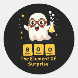 Adesivo Redondo Química Periódica Engraçada Nerd Fantasma Boo Hall