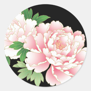 Adesivo Redondo Quimono floral japonês das peônias cor-de-rosa