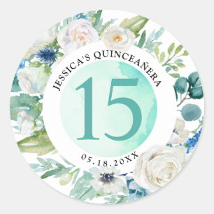 Adesivo Redondo Quince,  Quinceañera, Selo/Favor de Envelope Aquát