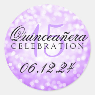 Adesivo Redondo Quinceanera 15 Birthday Purple Bokeights
