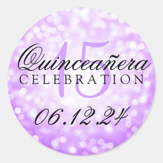Adesivo Redondo Quinceanera 15 Birthday Purple Bokeights (Frente)