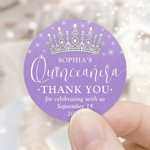 Adesivo Redondo Quinceañera Agradecimento Elegante Coroa Lilás Rox