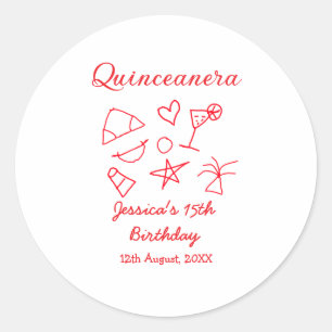 Adesivo Redondo Quinceanera aniversário de 15 anos vermelho festa