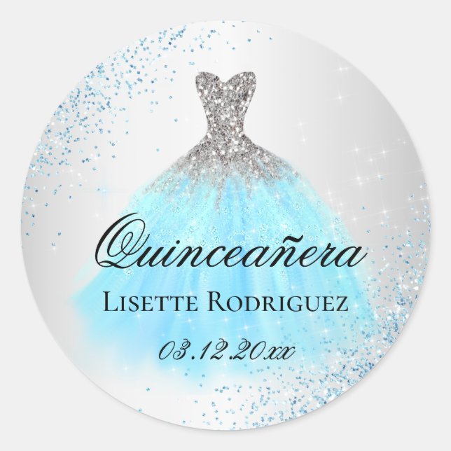 Adesivo Redondo Quinceanera Azul-Silver (Frente)