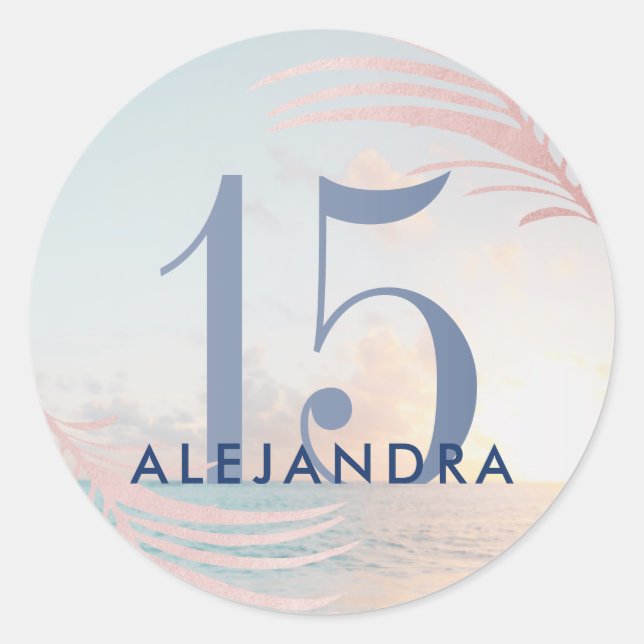 Adesivo Redondo Quinceañera Beach 15 Birthday Favor (Frente)