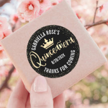 Quinceañera Black Glitter Foil Dourada Escrita