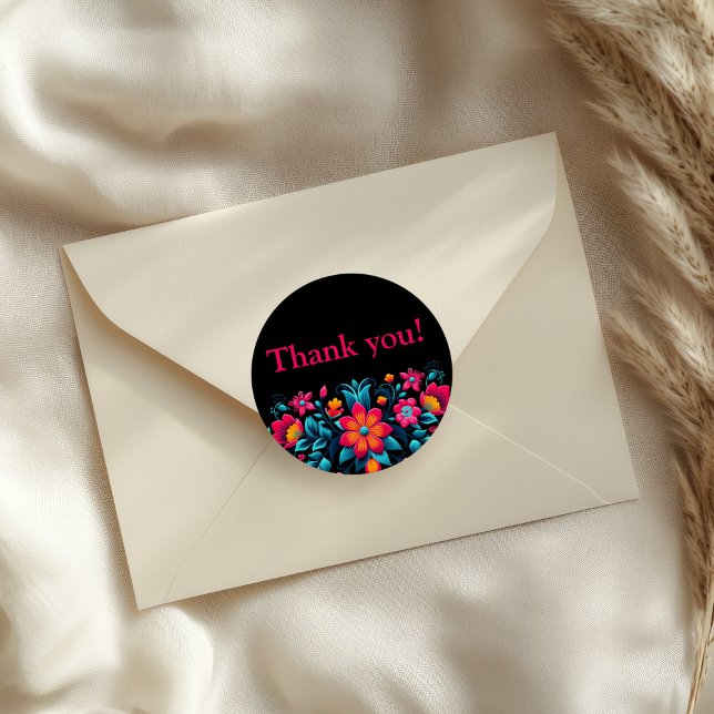 Adesivo Redondo Quinceanera Black Mexicano Fiesta Obrigado (Quinceanera Black Mexican Fiesta Thank You Classic Round Sticker on an elegant  envelope.)