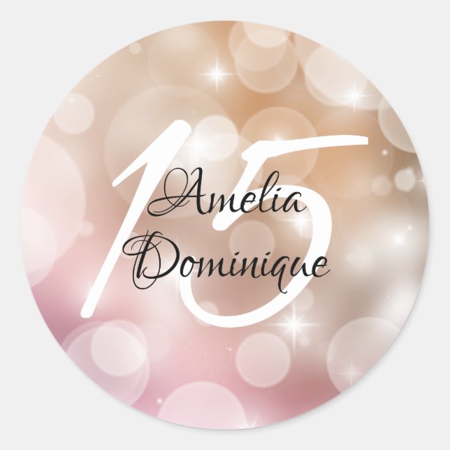 Adesivo Redondo Quinceanera Blush Pink Bokeh (Frente)