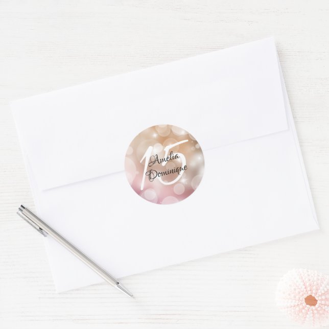 Adesivo Redondo Quinceanera Blush Pink Bokeh (Envelope)