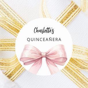 Adesivo Redondo Quinceanera branca, rosa-arco, elegante
