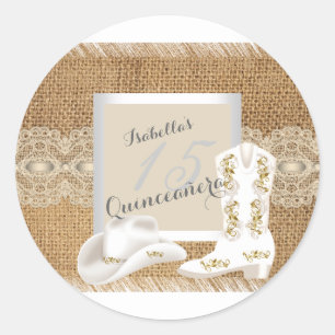 Adesivo Redondo Quinceanera Burlap Lace Cowgirl