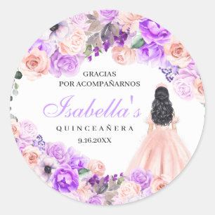 Adesivo Redondo Quinceanera Clássica, Rosa E Púrpura, Quilás Cláss