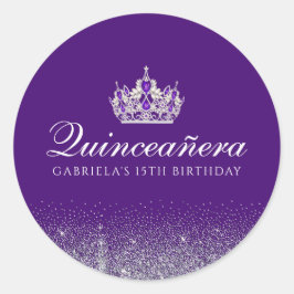 Adesivo Redondo Quinceanera da Glitter Roxo