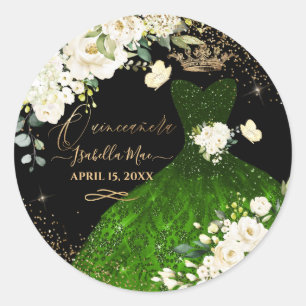 Adesivo Redondo Quinceanera Dark Glitter Rosas