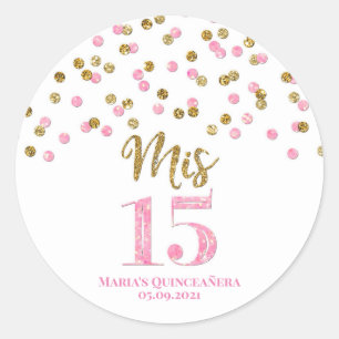 Adesivo Redondo Quinceañera - Dourada Literatura Rosa Confetti