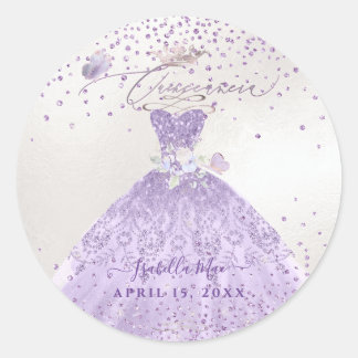 Adesivo Redondo Quinceanera Dusty Prata Roxa Glitter