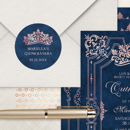 Adesivo Redondo Quinceanera Elegante - Coroa Rosa Tiara Rosa