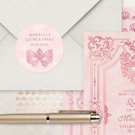 Adesivo Redondo Quinceanera Elegante de Mascarada rosa