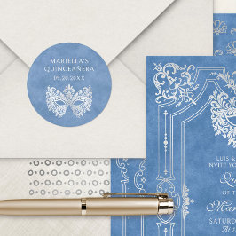 Adesivo Redondo Quinceanera Elegante Mascarada Azul