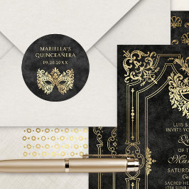 Adesivo Redondo Quinceanera Elegante Mascarada preto