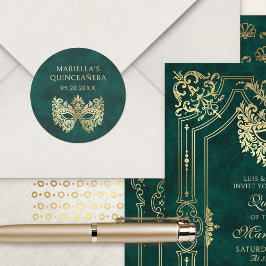 Adesivo Redondo Quinceanera Elegante Mascarada Verde