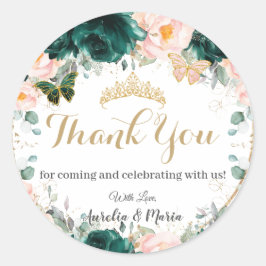 Adesivo Redondo Quinceañera Emerald Green Blush Gêmeas Florais