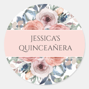 Adesivo Redondo Quinceañera, Envelope Selo/ Favor Floral Blissful