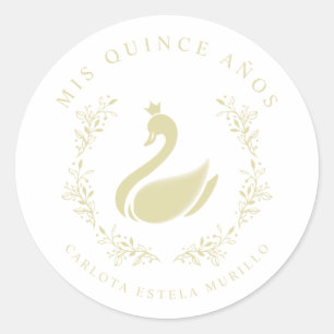Adesivo Redondo Quinceañera - Espanhol Amarelo e Dourado - Cisne