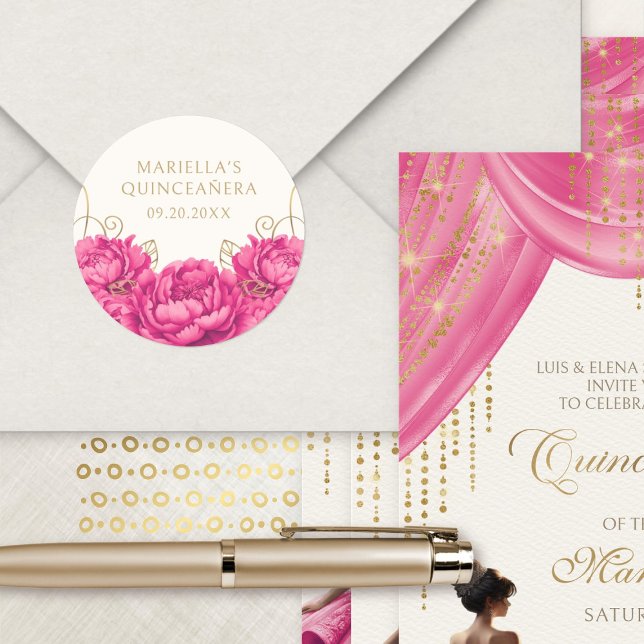 Adesivo Redondo Quinceanera Floral A Quente (Criador carregado)