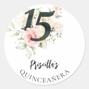 Adesivo Redondo Quinceanera Floral Aquarela 15º Aniversário