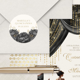 Adesivo Redondo Quinceanera Floral Negra