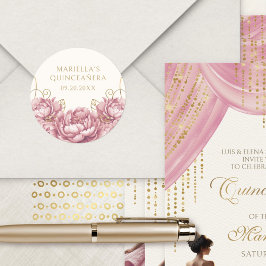 Adesivo Redondo Quinceanera Floral Rosa Esbranquiçada