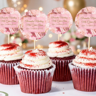 Adesivo Redondo Quinceañera Floral Rosa Rosa Dourada Elegante