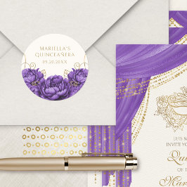 Adesivo Redondo Quinceanera Floral Roxo