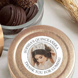 Adesivo Redondo Quinceañera Foto Simples Preto e Branco Obrigado