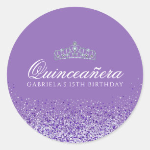 Adesivo Redondo Quinceanera Gliteira Roxa Claro