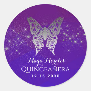 Adesivo Redondo Quinceanera Glitter Roxo