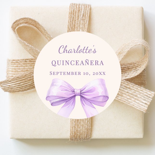 Adesivo Redondo Quinceanera lavender bow ivory (Criador carregado)