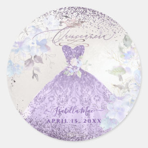 Adesivo Redondo Quinceanera Lilac Púrpura Prata Palha